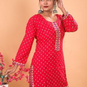 RAYON RED PRINTED SHORT KURTI