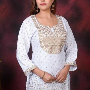 White Embroided Short Kurti