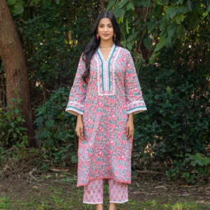 Floral Charm Hand Block Printed Cotton Kurta Set