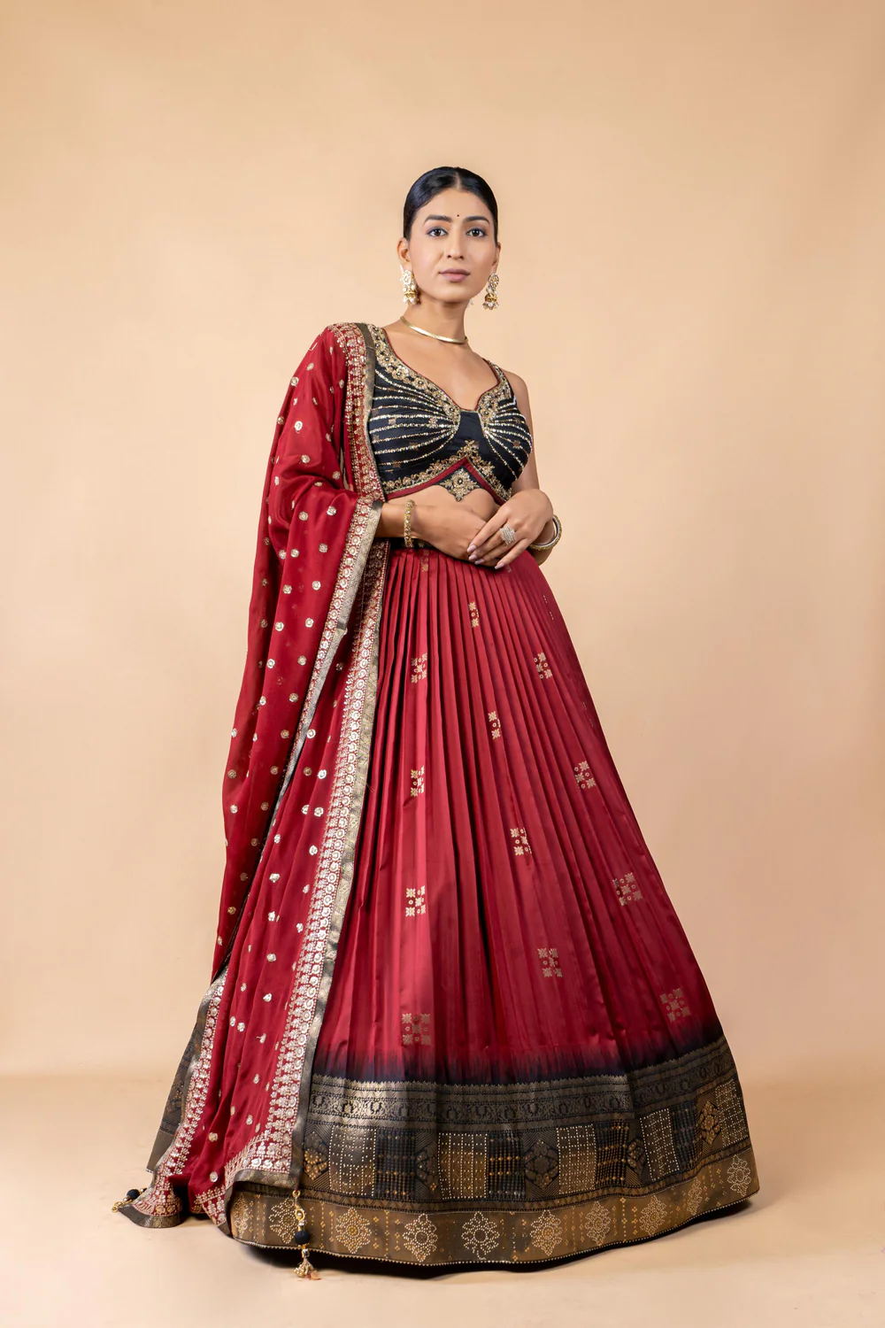 Wine-Red Embellished Premium Silk Lehanga Set